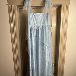 Urban Outfitters Blue Sequin Tulle Tie-Strap Maxi Dress / Coquette Aesthetic